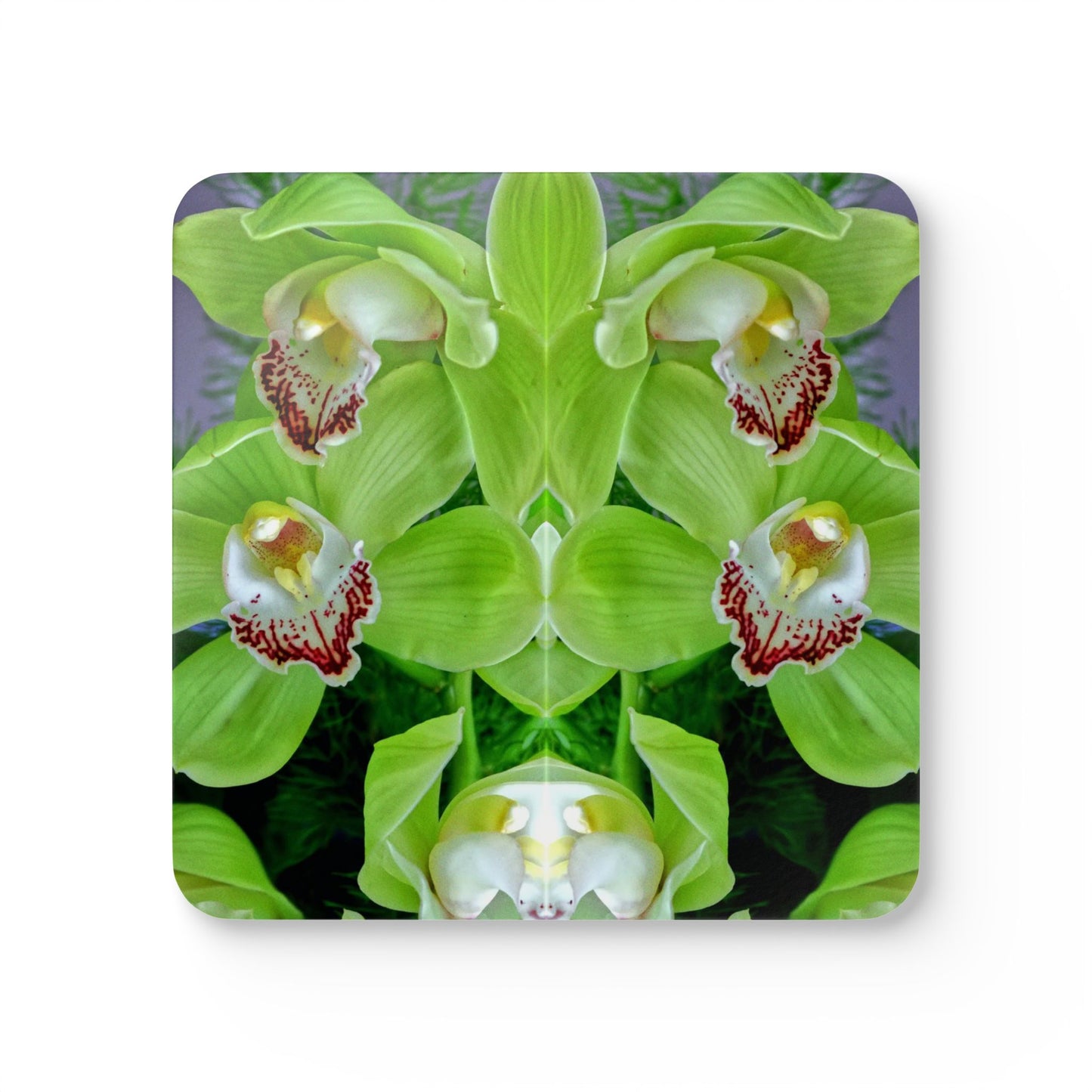 Four-piece Coaster Set - Kaleido Green Orchids