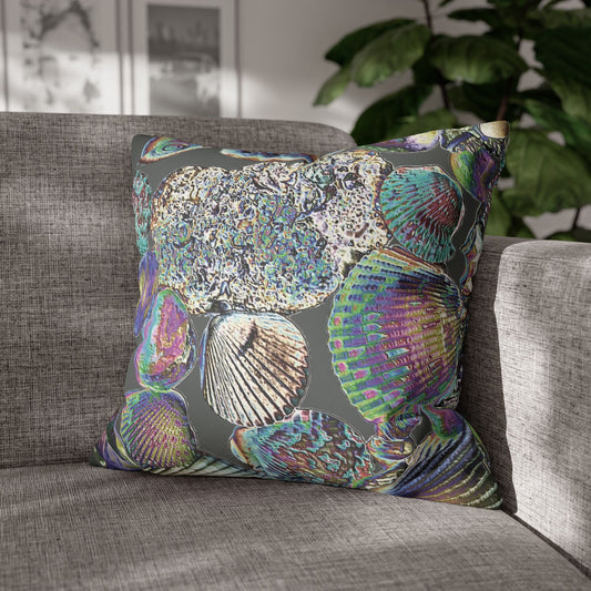 Faux Suede Square Pillowcase - Heatwave Seashell Collection, Dark Grey