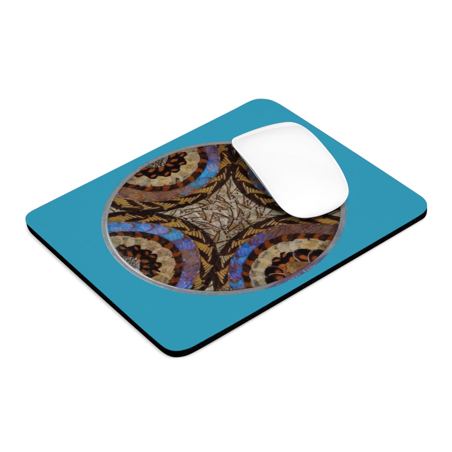 Tropical Mouse Pad, 2 Shapes - Beach Vibes for Home Office & Gamer / Real Butterfly Wing Art, Turquoise