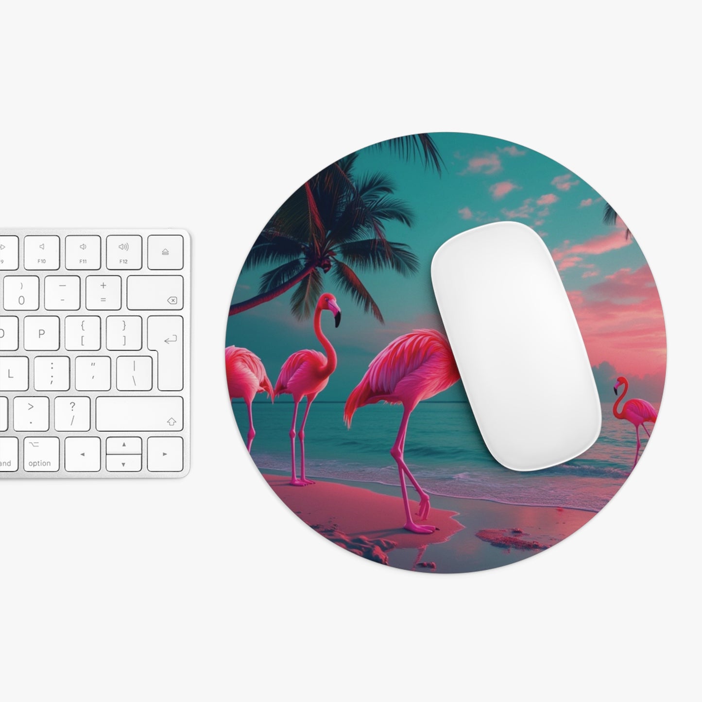 Tropical Mouse Pad, 2 Shapes - Beach Vibes for Home Office & Gamer / Neon Flamingos at Night