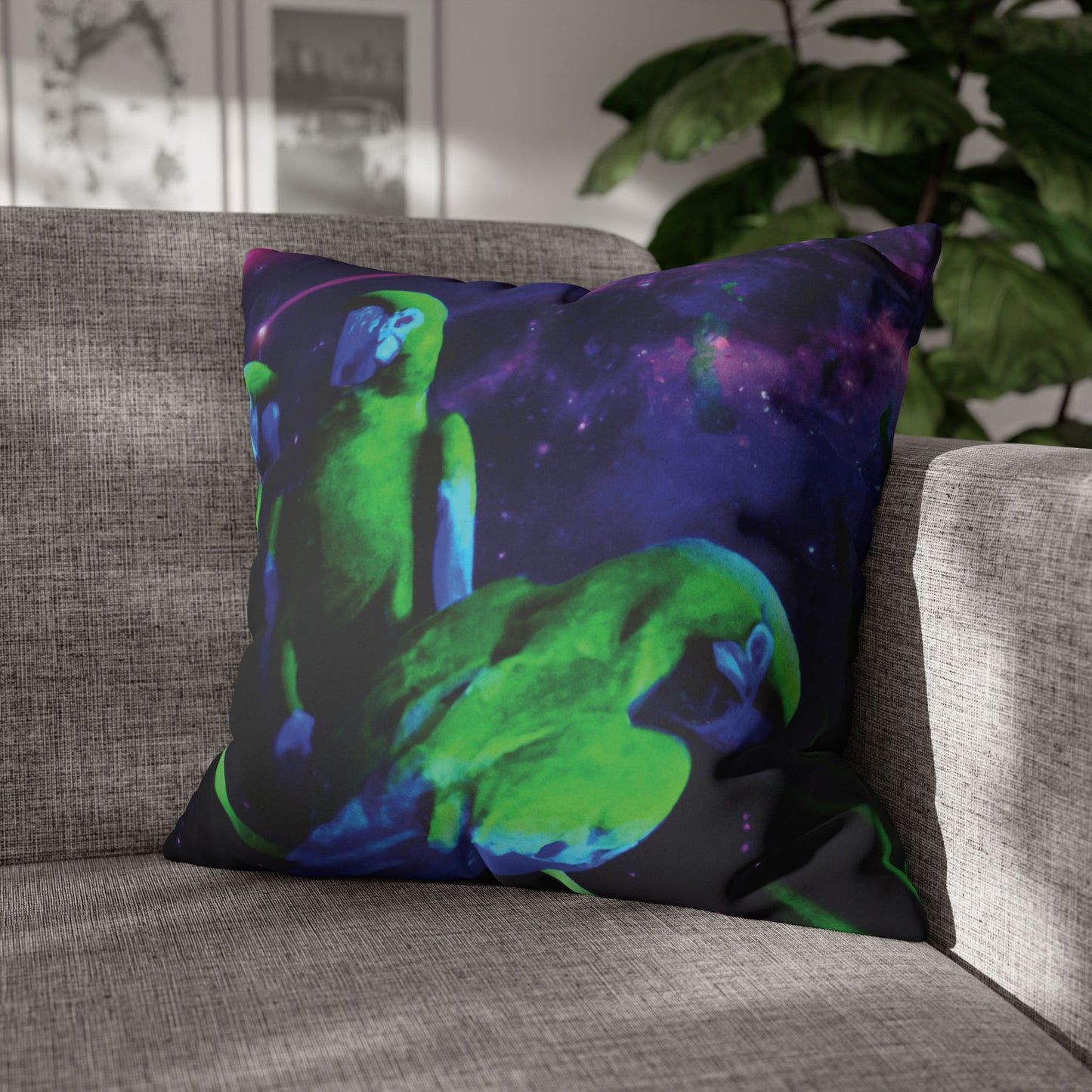 Faux Suede Square Pillowcase - Neon Parrots at Night