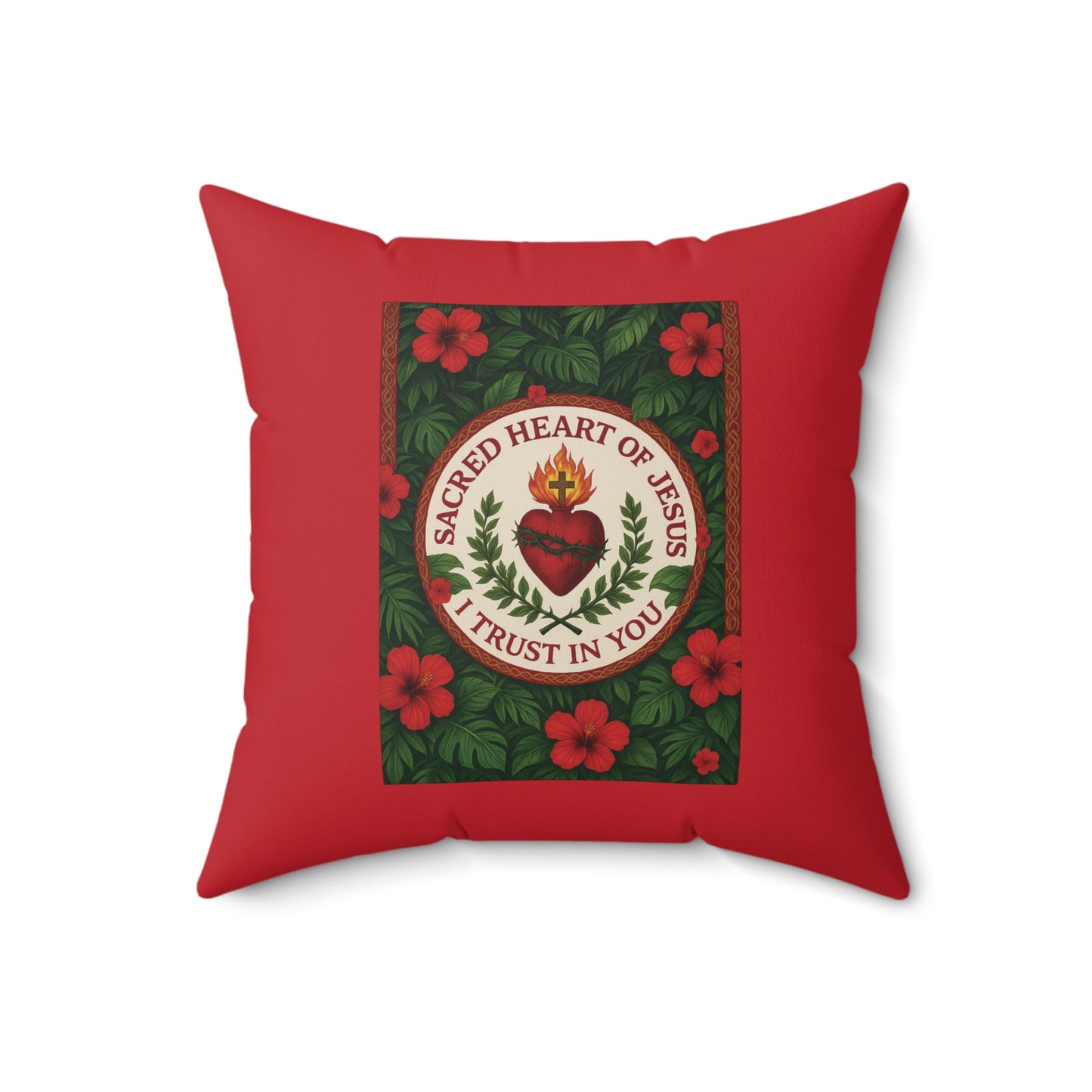 Religious Decorative Pillow - Accent Cushion, 4 Sizes / Sacred Heart of Jesus Prayer, Red