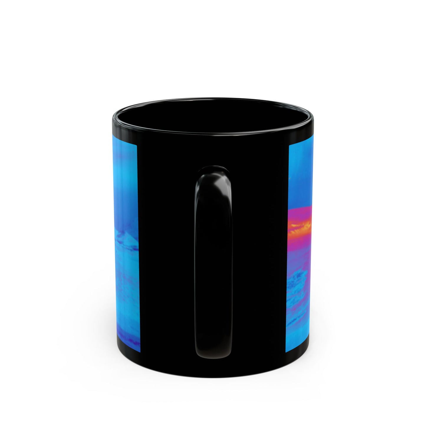 Black Mug (11oz, 15oz), Cold Ocean Lights, Turquoise