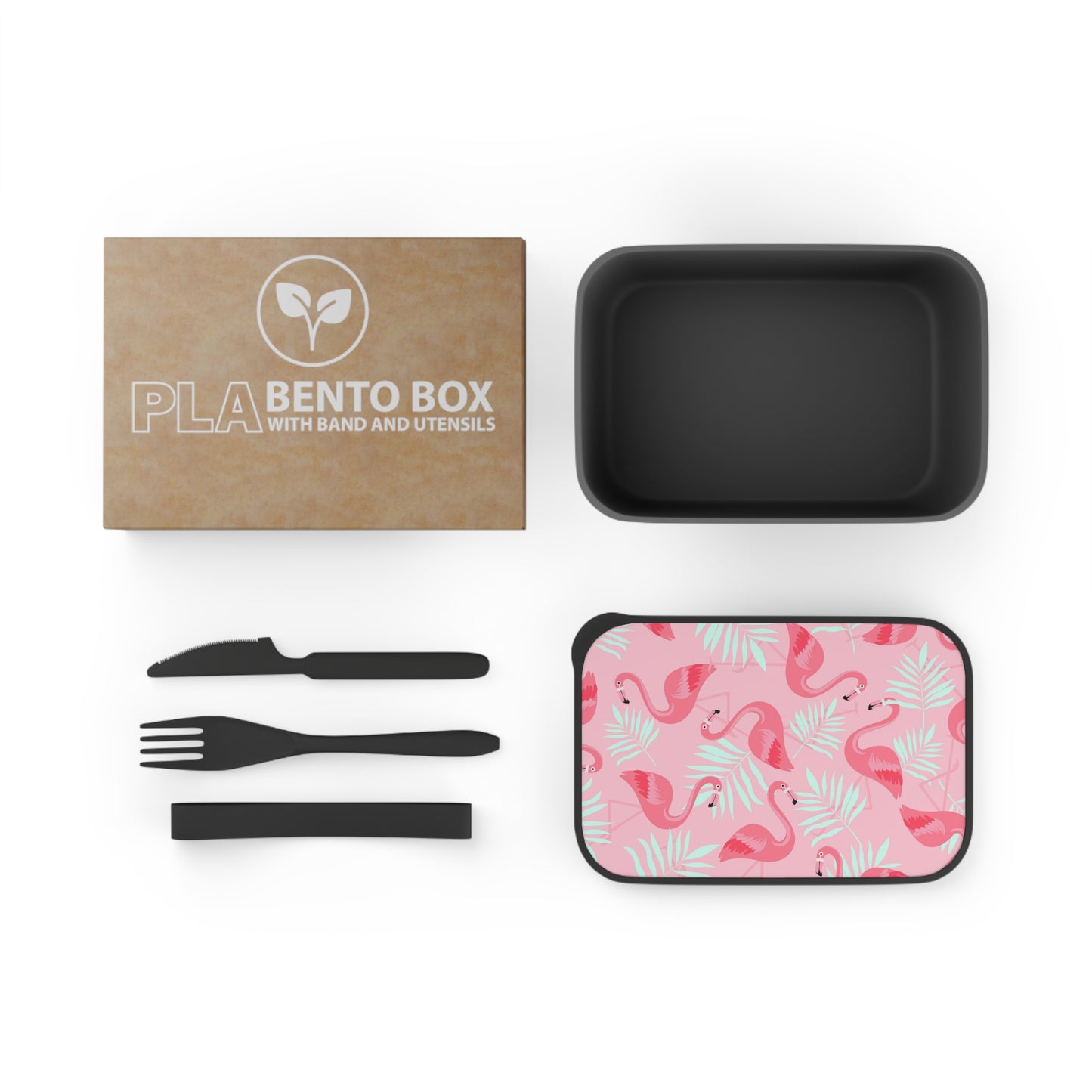 Bento Box with Utensils - Flamingos With White Palms