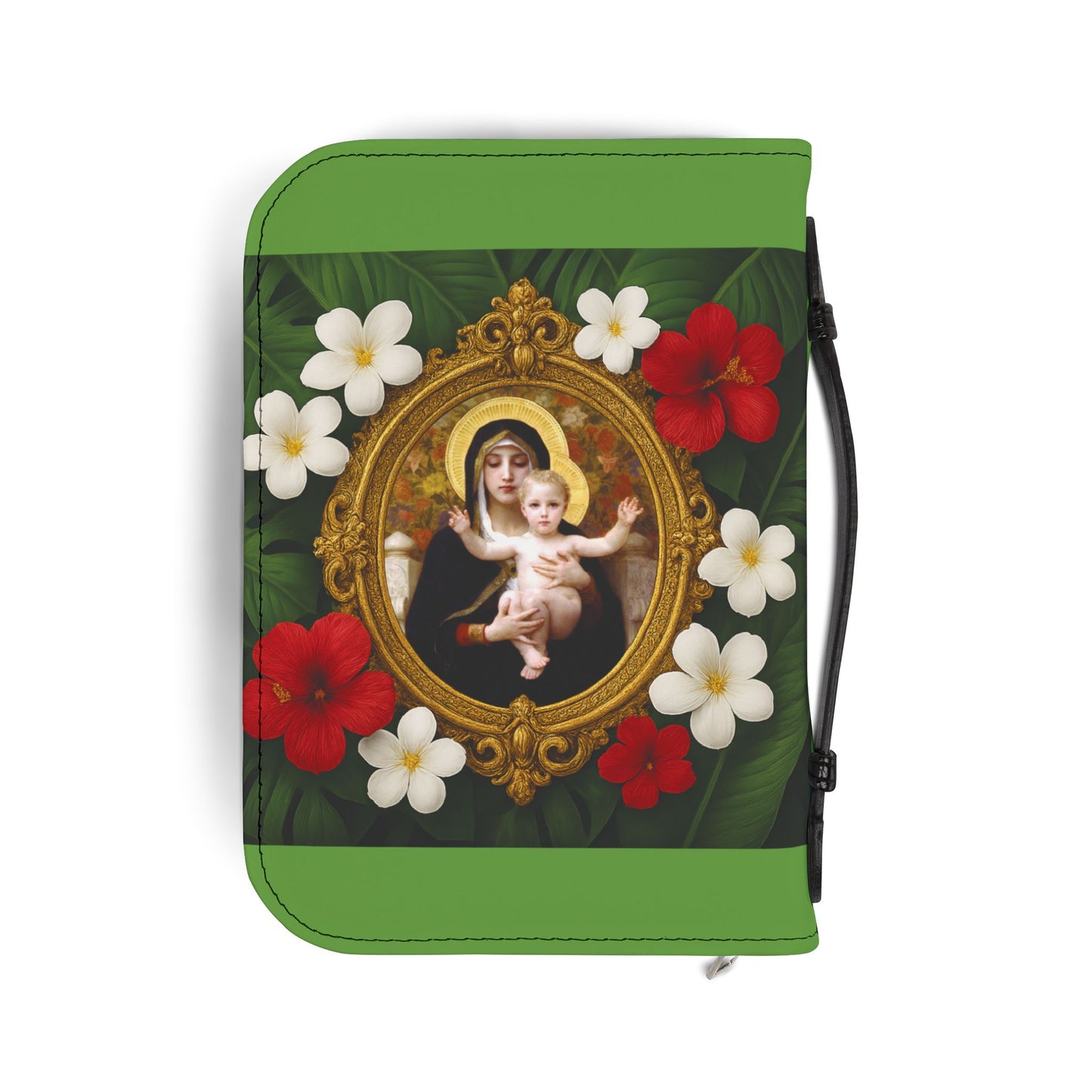 Tropical Bible Cover, Virgin of the Lilies Green / Floral Bible Protector, Christian Church Accessories