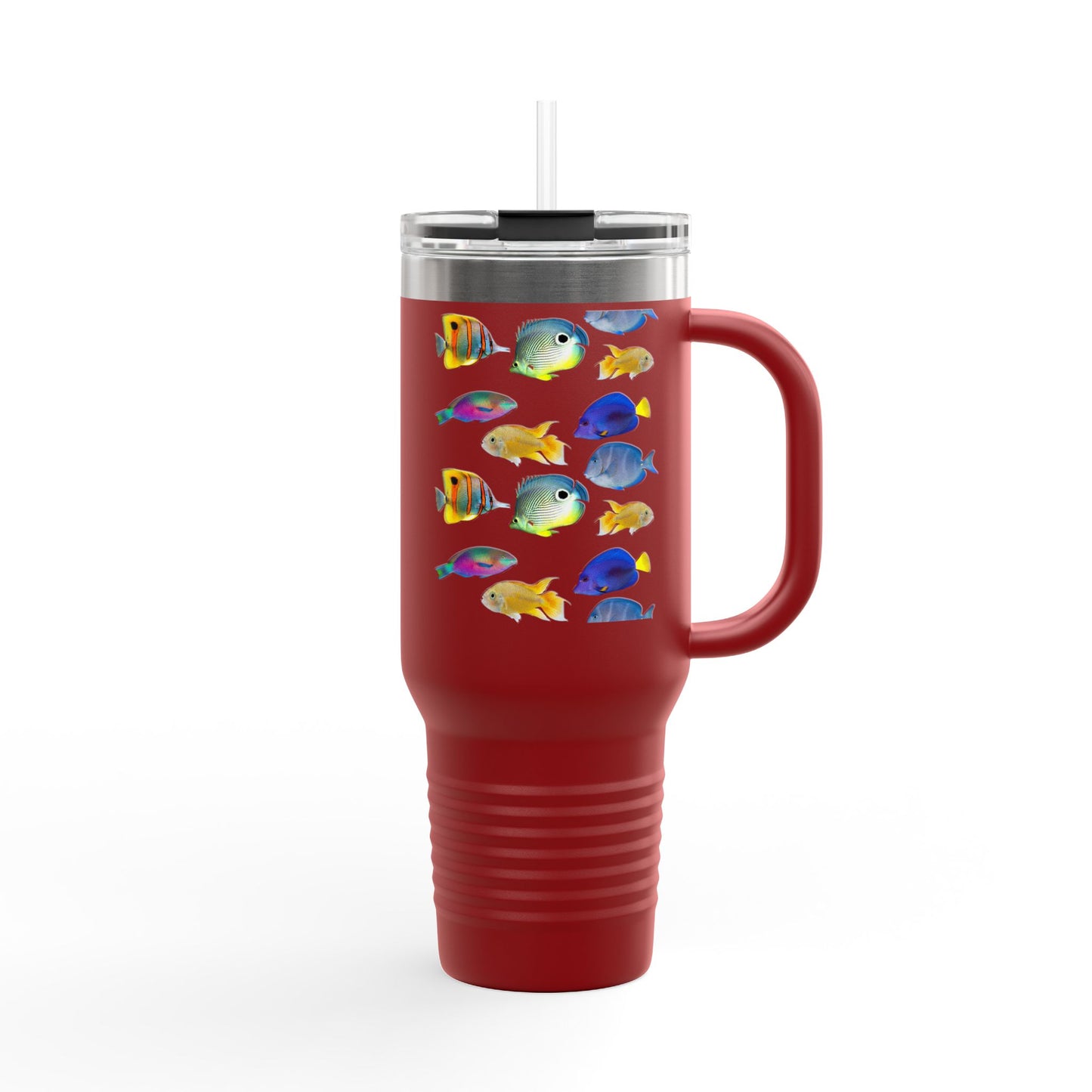 School of Fish/White Insulated Travel Mug - 40oz - Perfect for Outdoor Adventures