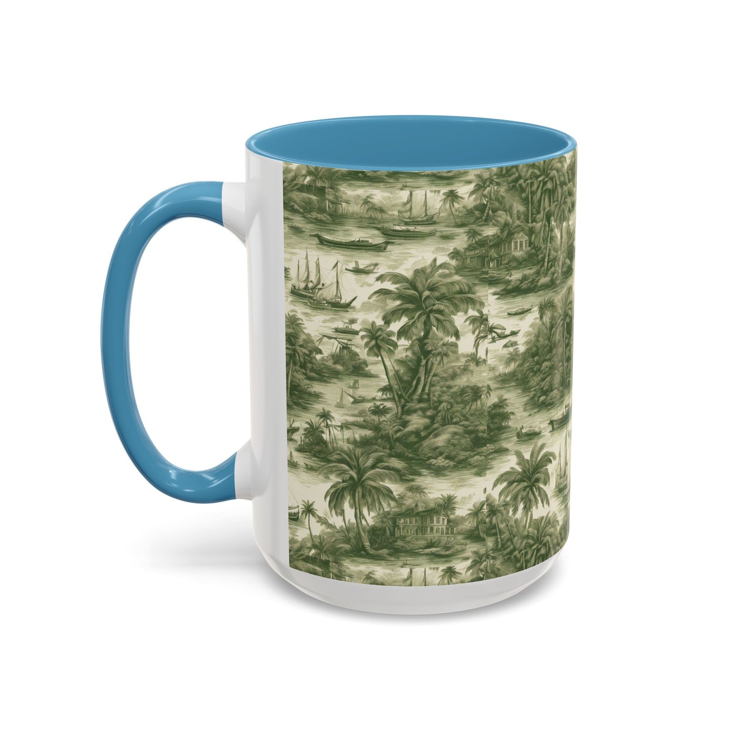 Accent Coffee Mug (11, 15oz), 8 Colors - Tropical Toile #1, evergreen