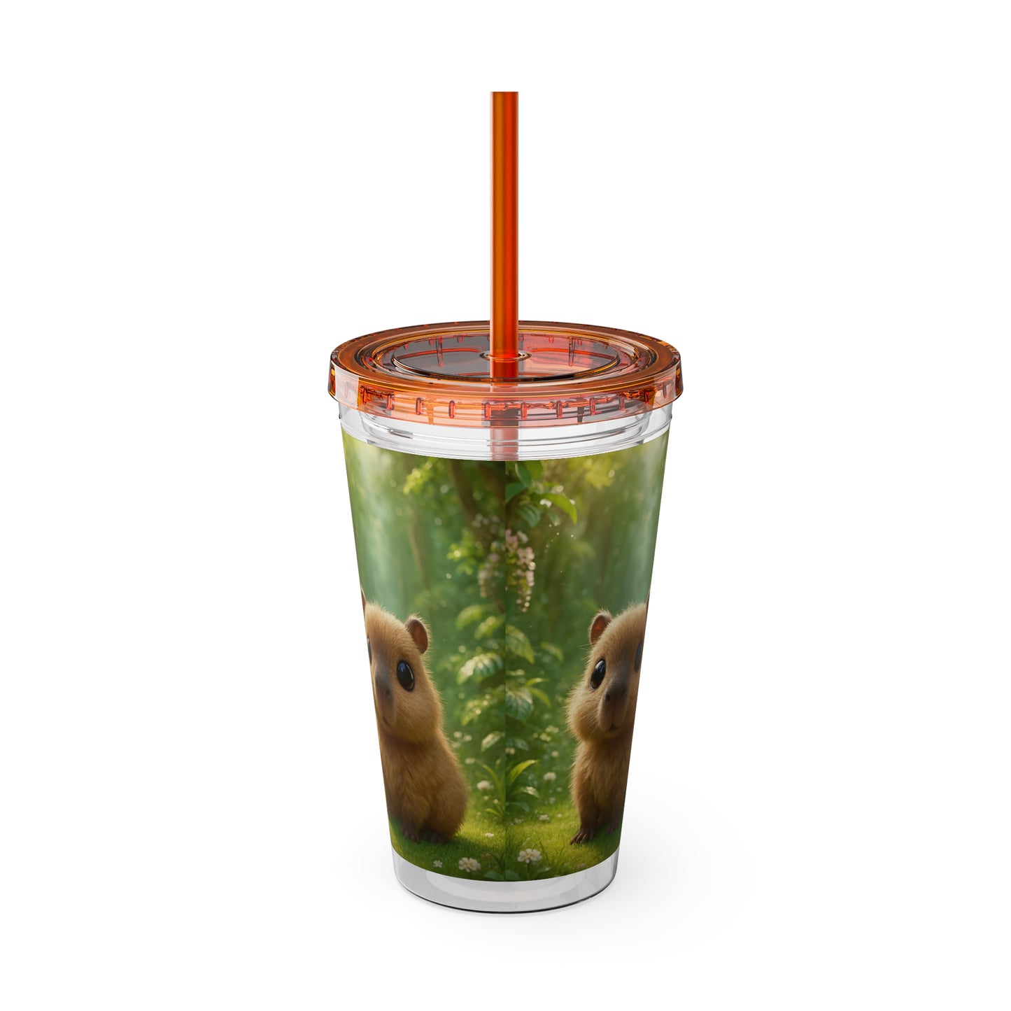 Tropical Tumbler with Straw | 16oz Colorful Travel Cup / Baby Cabybara