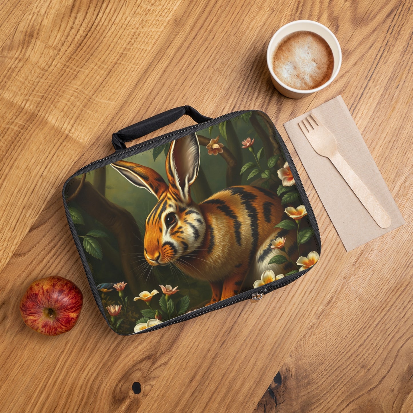 Striped Sumatran Rainforest Rabbit Lunch Bag - Eco-Friendly Insulated Tote, Adult and Child Lunchbox / Perfect for Picnics, Beach Outings