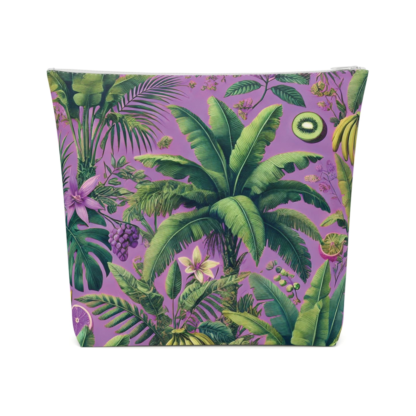 Tropical Cotton Cosmetic Bag - Makeup Pouch, 5 Sizes / More Tropical Fruit, Deep Lilac