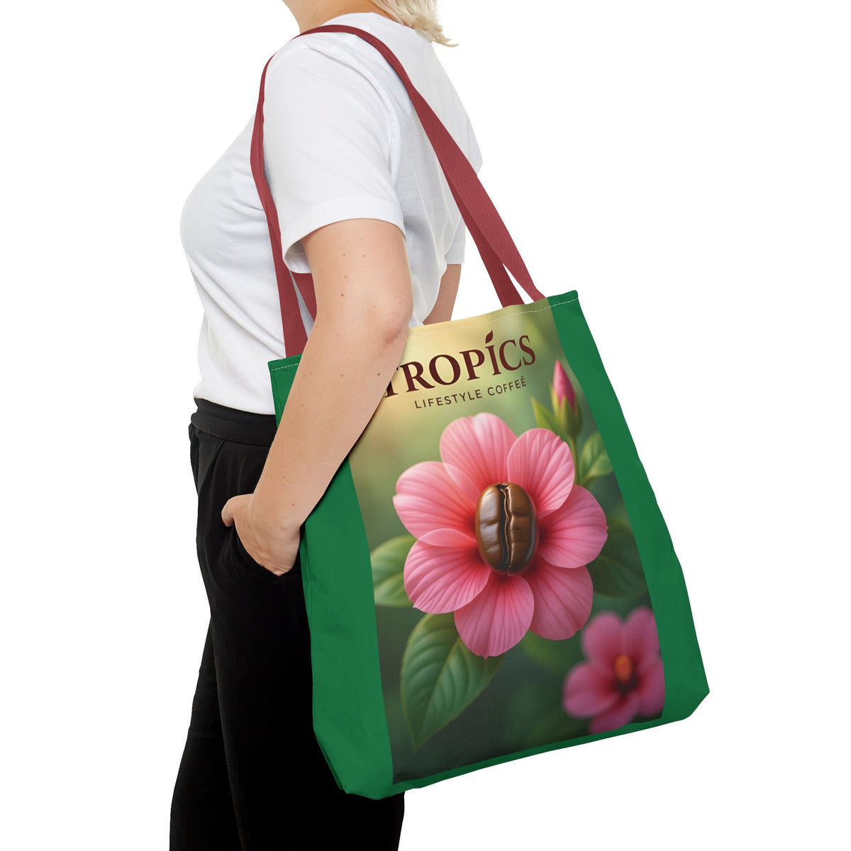 Pink Flower/Green TLCoffee Tote Bag - 3 Sizes