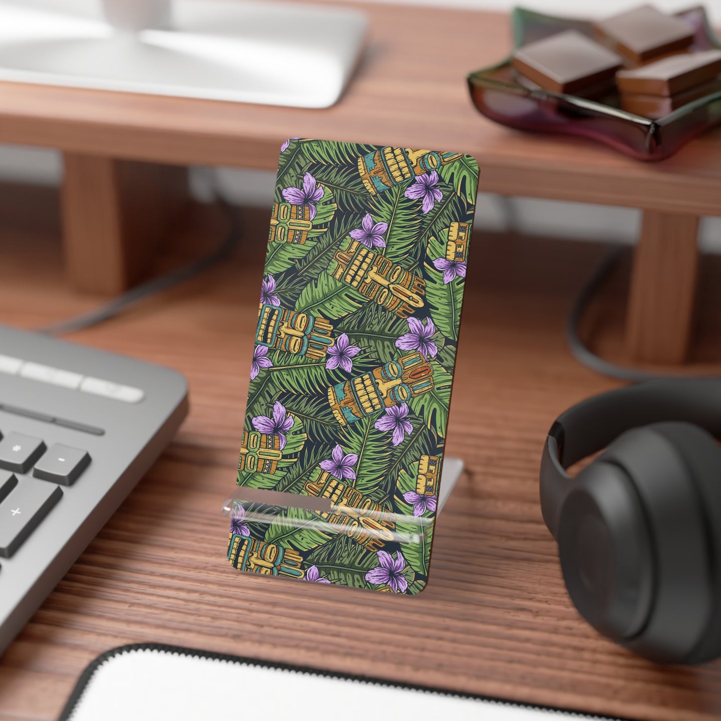 Mobile Display Stand for Smartphones, Tiki Purple Greenery