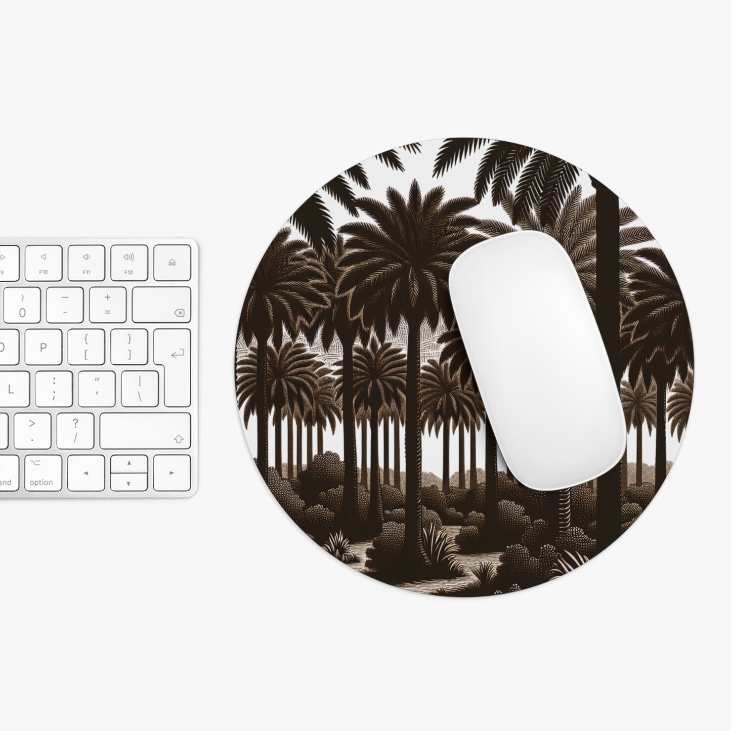 Tropical Mouse Pad, 2 Shapes - Beach Vibes for Home Office & Gamer / Woodcut Palms