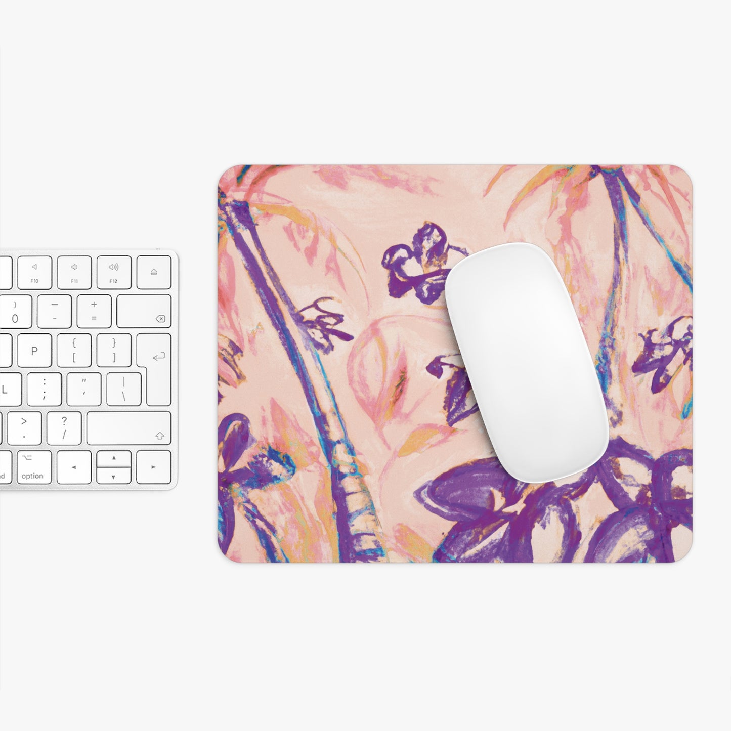 Rainforest Mouse Pad, 2 Shapes - Beach Vibes for Home Office & Gamer / Tropical Doodles, Peach