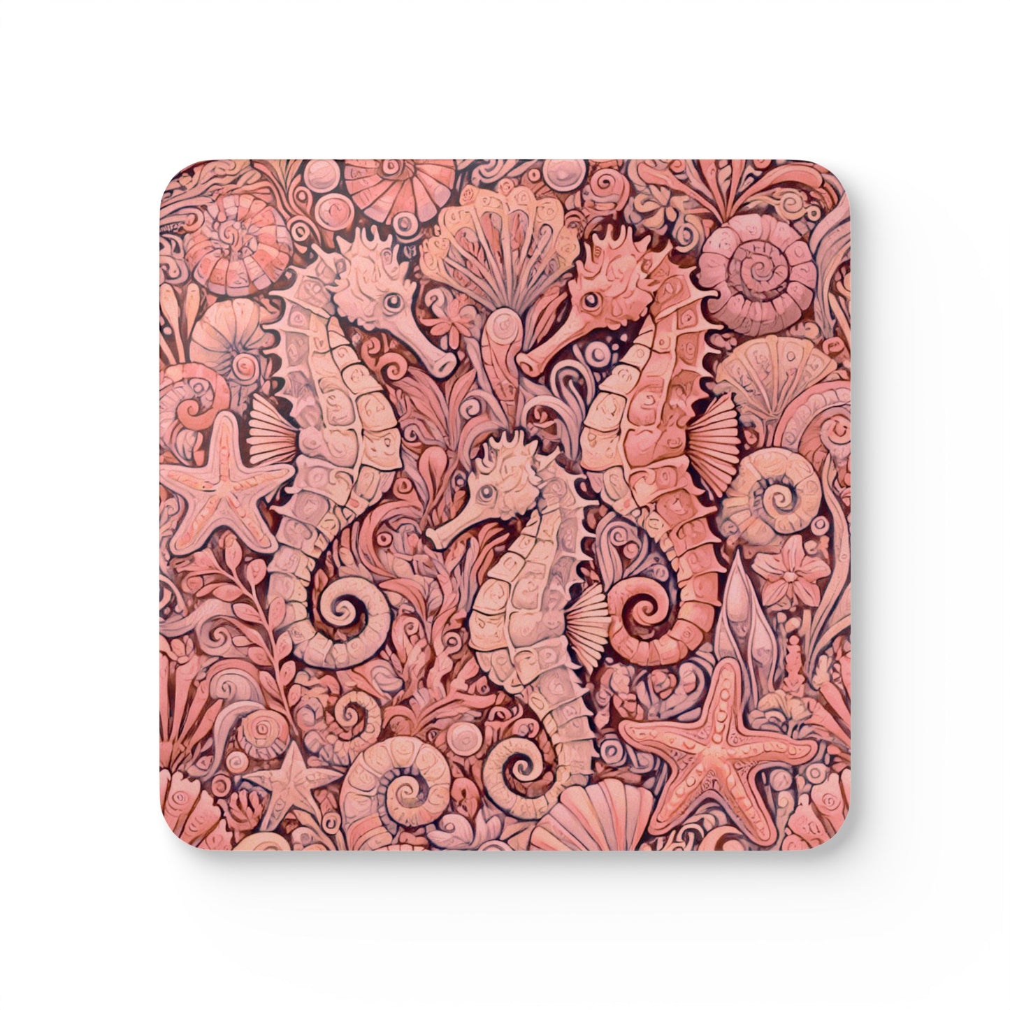 Four-piece Coaster Set - Seahorse Trio/Red