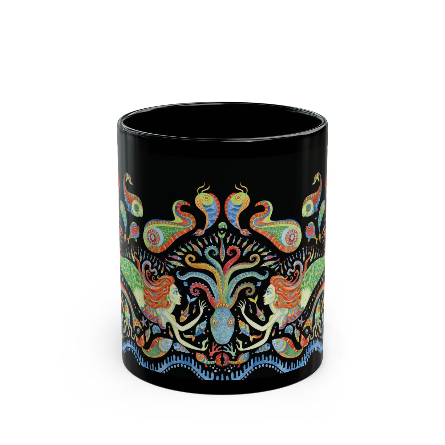 Black Mug (11oz, 15oz), Mermaid Kingdom, Night