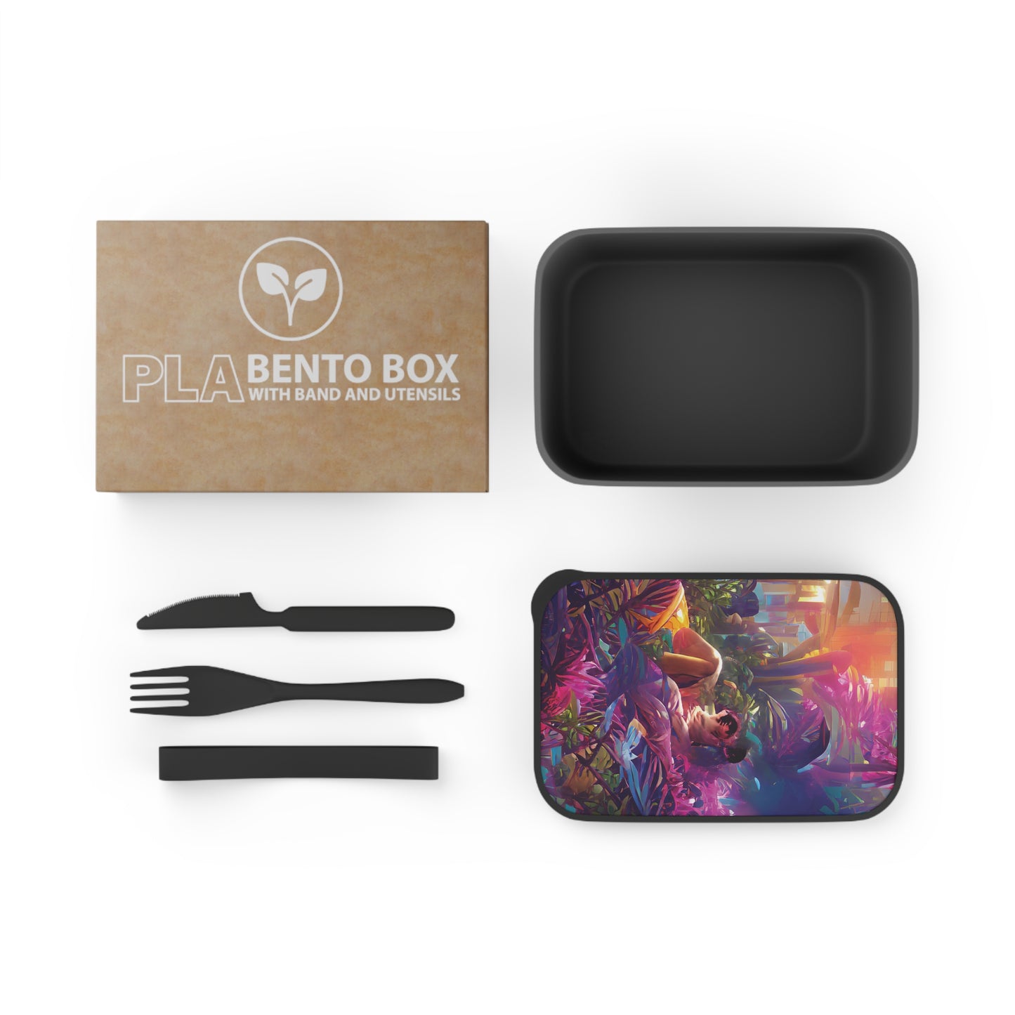 Bento Box with Utensils - Secret Kiss in Tropical Garden