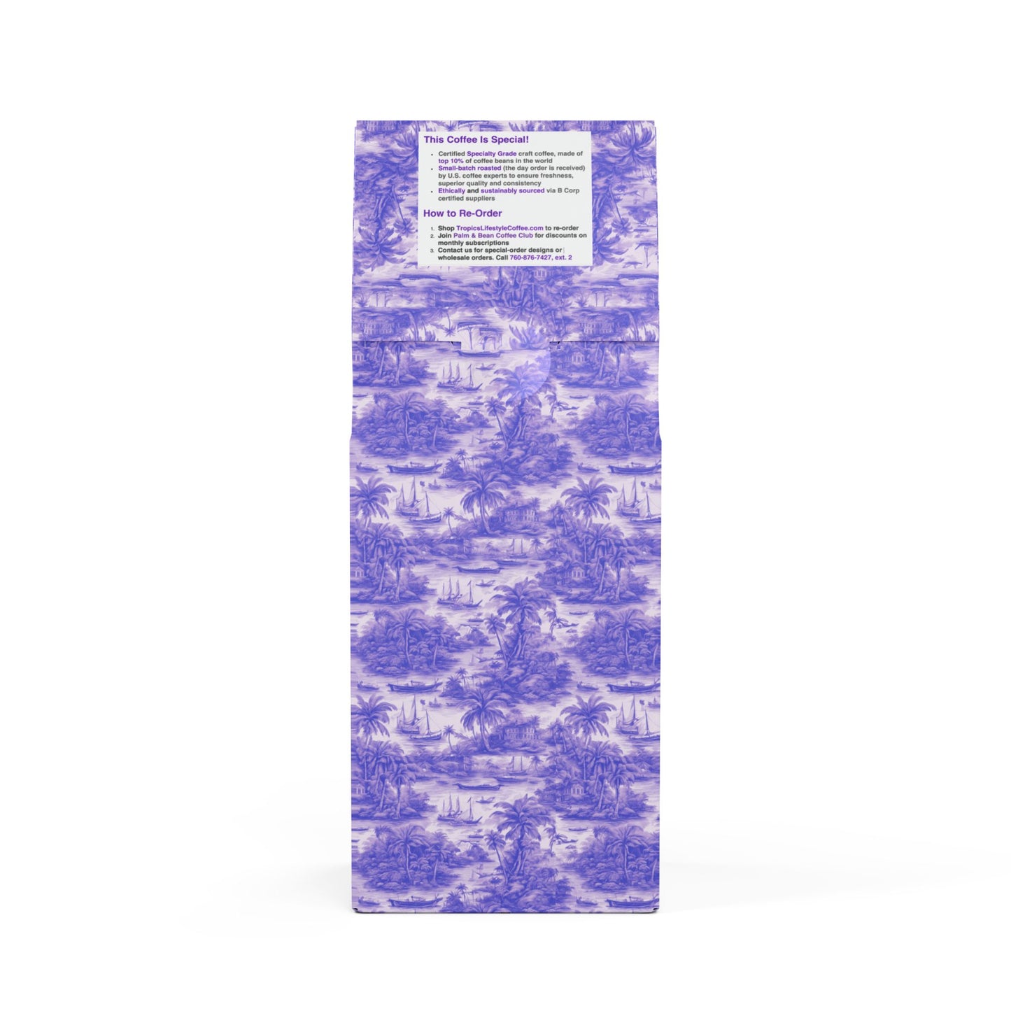 Black Coral Blend™ (Dark French Roast) Specialty Grade Craft Coffee / Tropical Toile, Purple