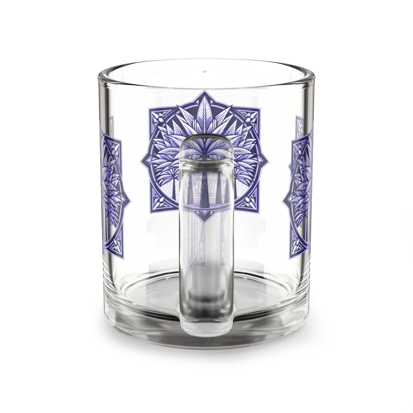 Tropical Glass Mug - 10oz Coffee Cup / Deco Palm, Purple