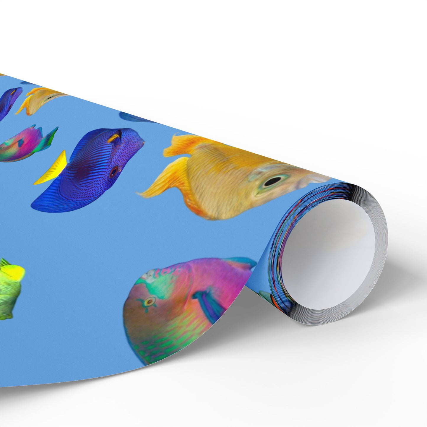 Wrapping Paper - Tropical Gift Wrap for All Occasions, 3 Sizes/2 Finishes / School of Fish, Lt. Blue