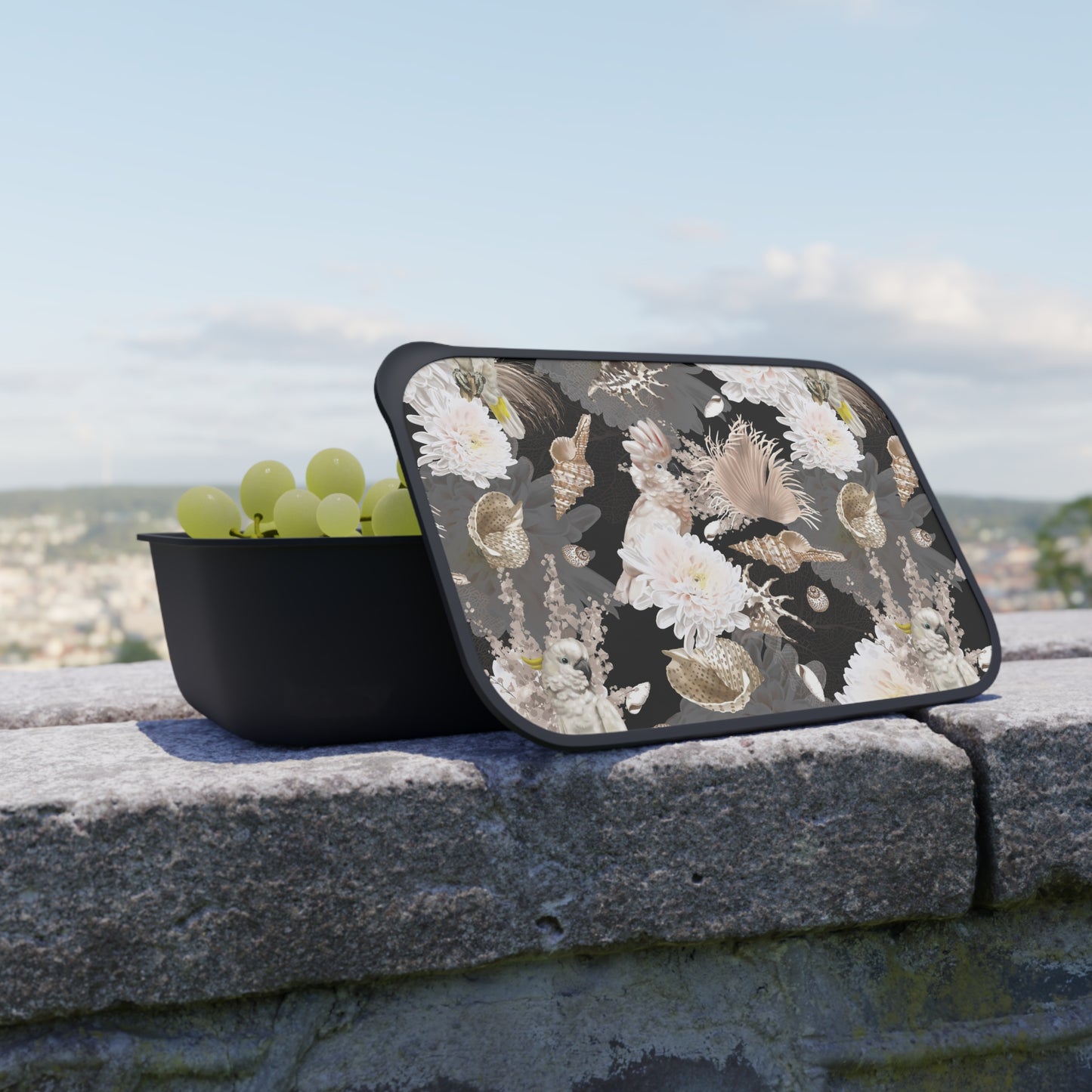 Bento Box with Utensils - Parrots, Flowers and Seashells