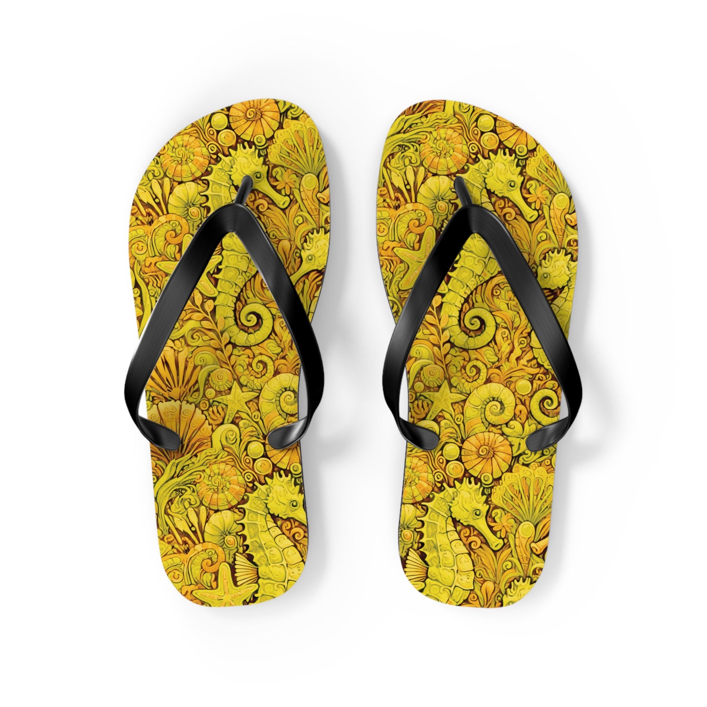 Flip Flops - Seahorses/Yellow