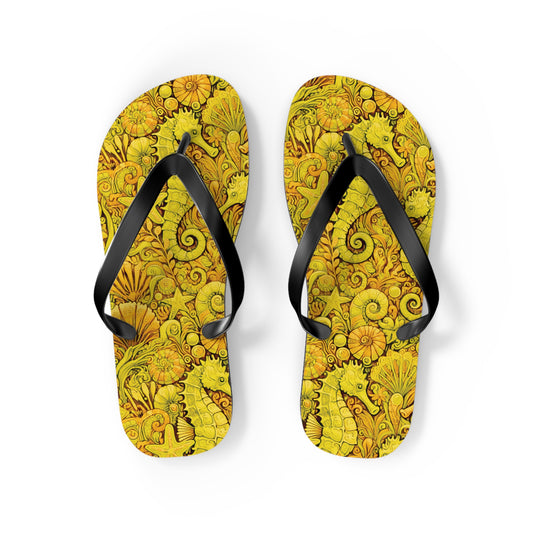 Flip Flops - Seahorses/Yellow