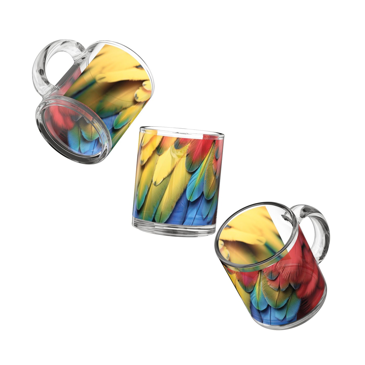 Tropical Glass Mug - 10oz Coffee Cup / Macaw Feathers