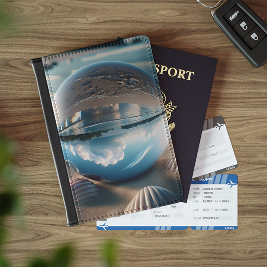 Tropical Passport Cover, Faux Leather - RFID blocking for travel security / Beach Illusion Ball