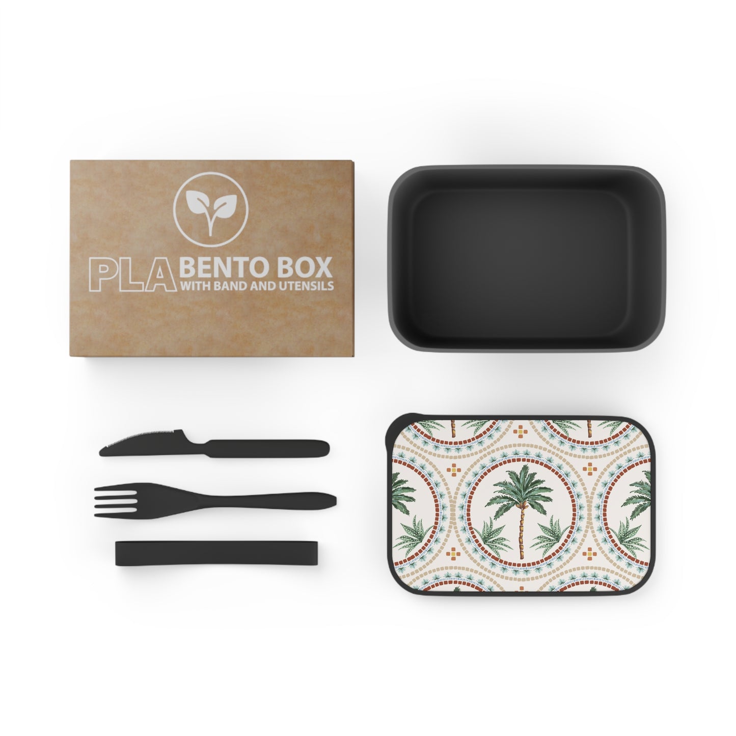 Bento Box with Utensils - Mosaic Palm Trees