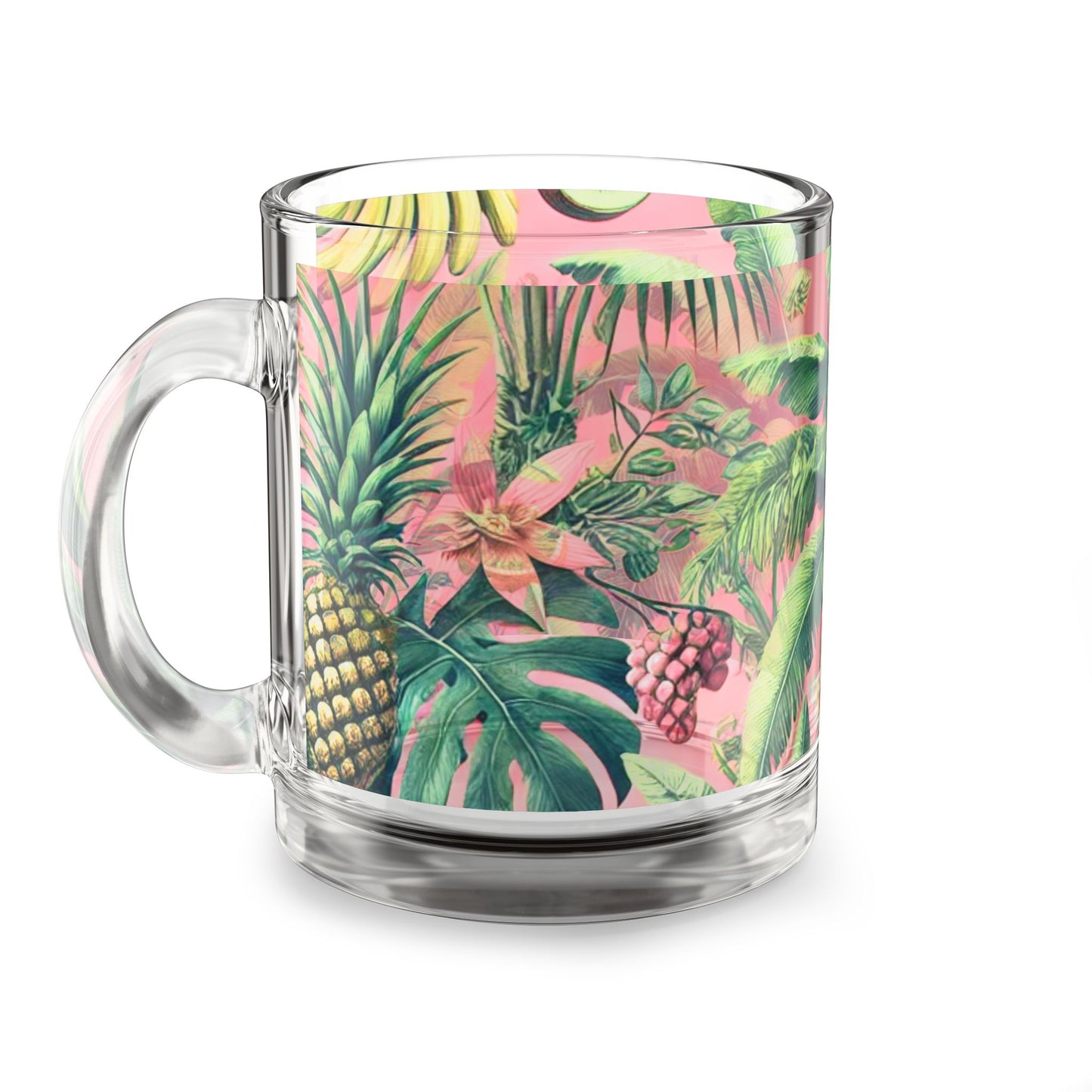 Tropical Glass Mug - 10oz Coffee Cup / More Tropical Fruit, Coral