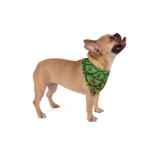 Brilliant Green Peacock Feathers Tropical Pet Bandana, 2 Sizes - Stylish accessory for dogs & cats