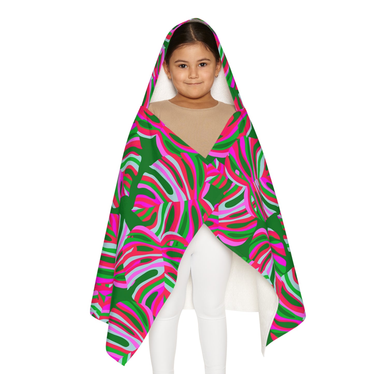 Tropical Kids Hooded Towel - Fun Plant Design for Beach & Bath / Neon Monstera