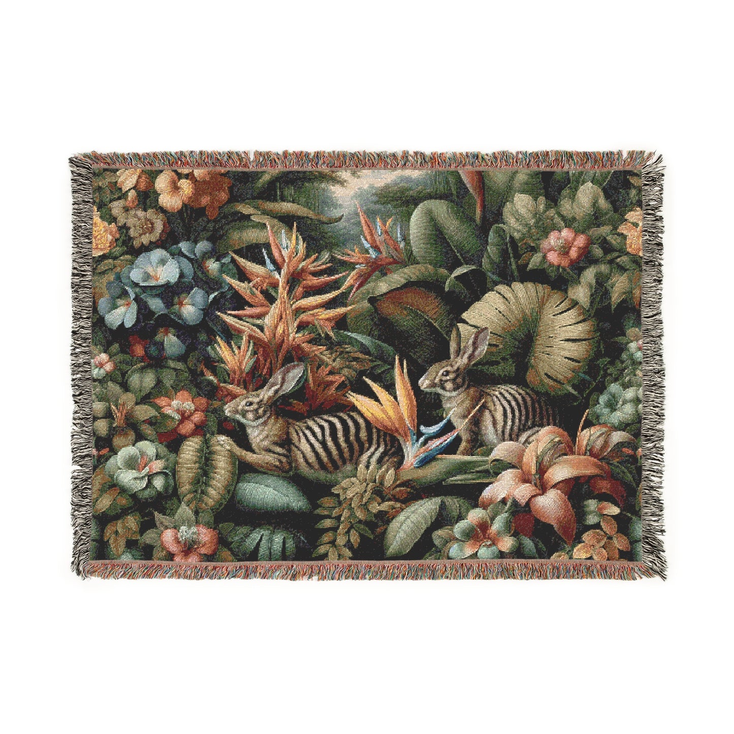 Woven Blanket, 3 Sizes - Tropical Home Decor / Rainforest Sumatran Rabbit Outing