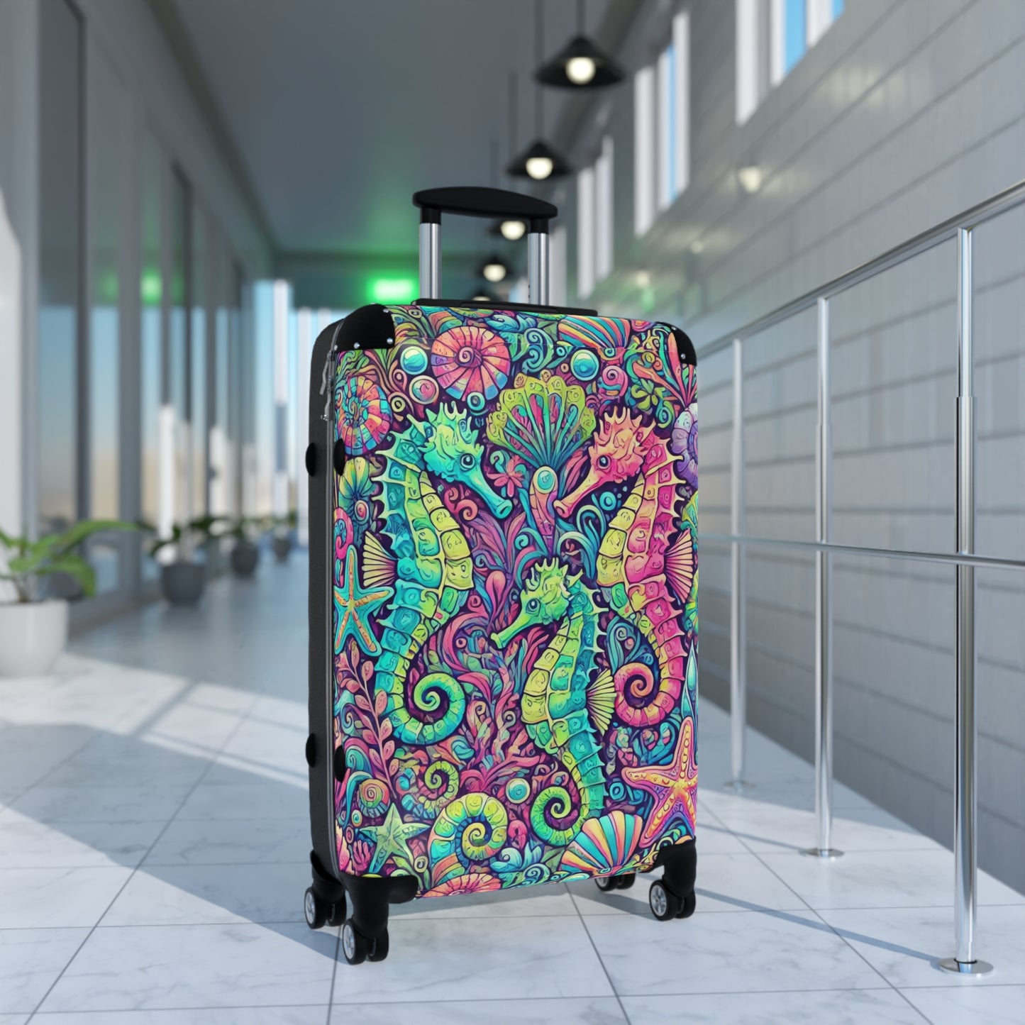 Colorful Tropical Suitcase - Stylish Travel Luggage for Adventurers / Seahorses
