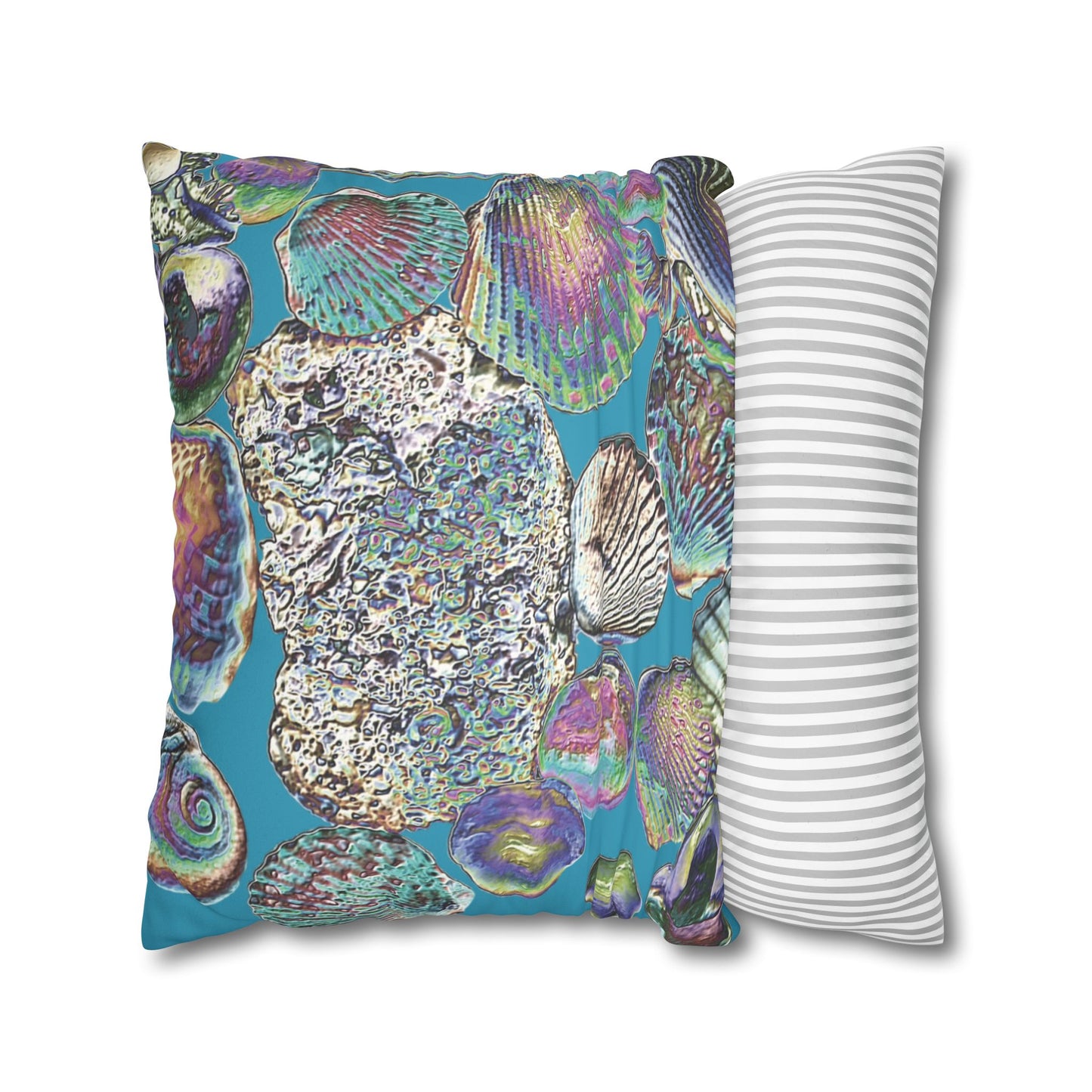 Faux Suede Square Pillowcase - Heatwave Seashell Collection, Turquoise