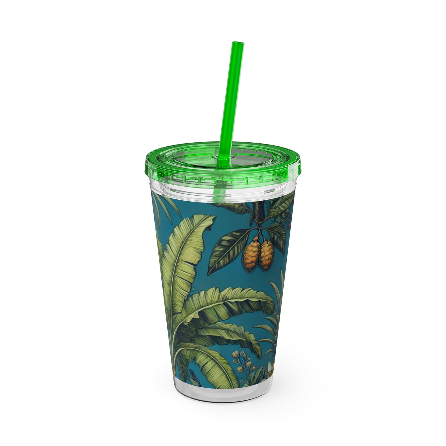Tropical Tumbler with Straw | 16oz Colorful Travel Cup / Tropical Fruit Blue