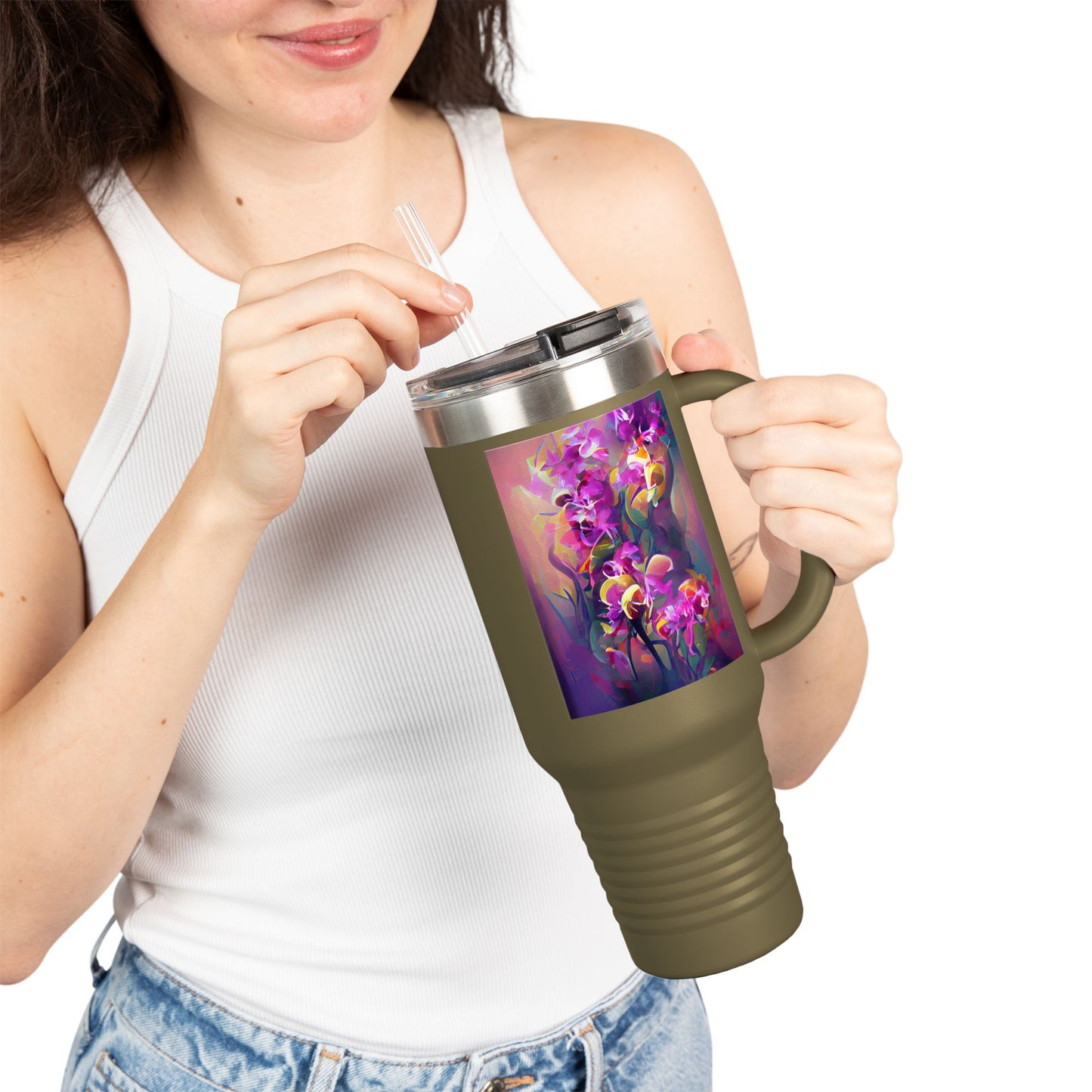 Fantasy Orchids nsulated Travel Mug - 40oz - Perfect for Outdoor Adventures