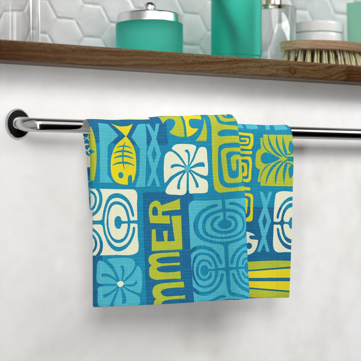 Face Towel - Tiki Poster Blue