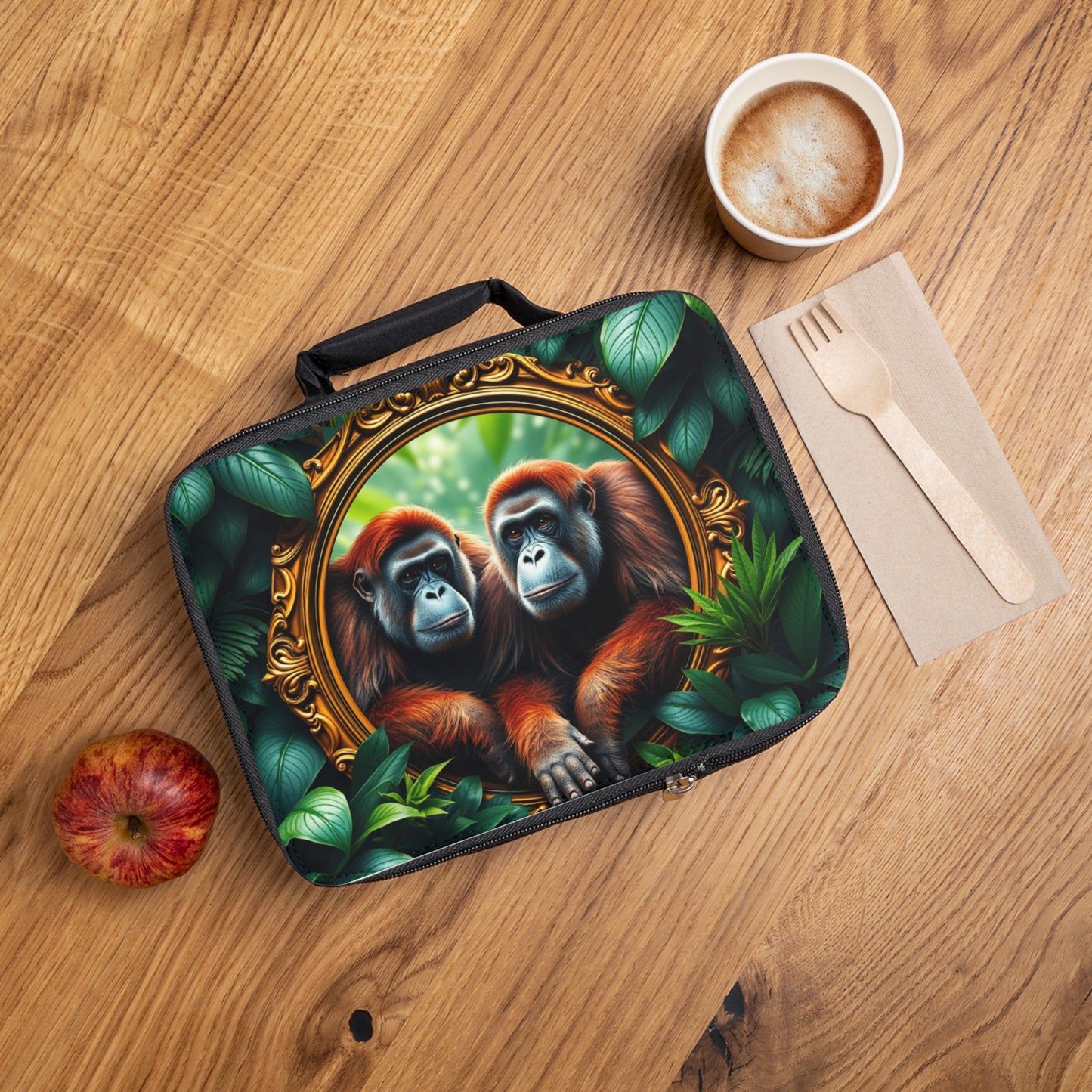 Framed Orangutan Apes Lunch Bag - Eco-Friendly Insulated Tote, Adult and Child Lunchbox / Perfect for Picnics, Beach Outings