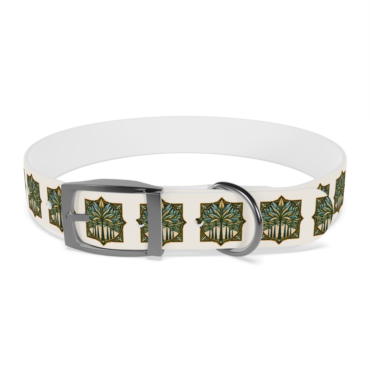 Dog Collar - Deco Palm Trees, Green/Brown