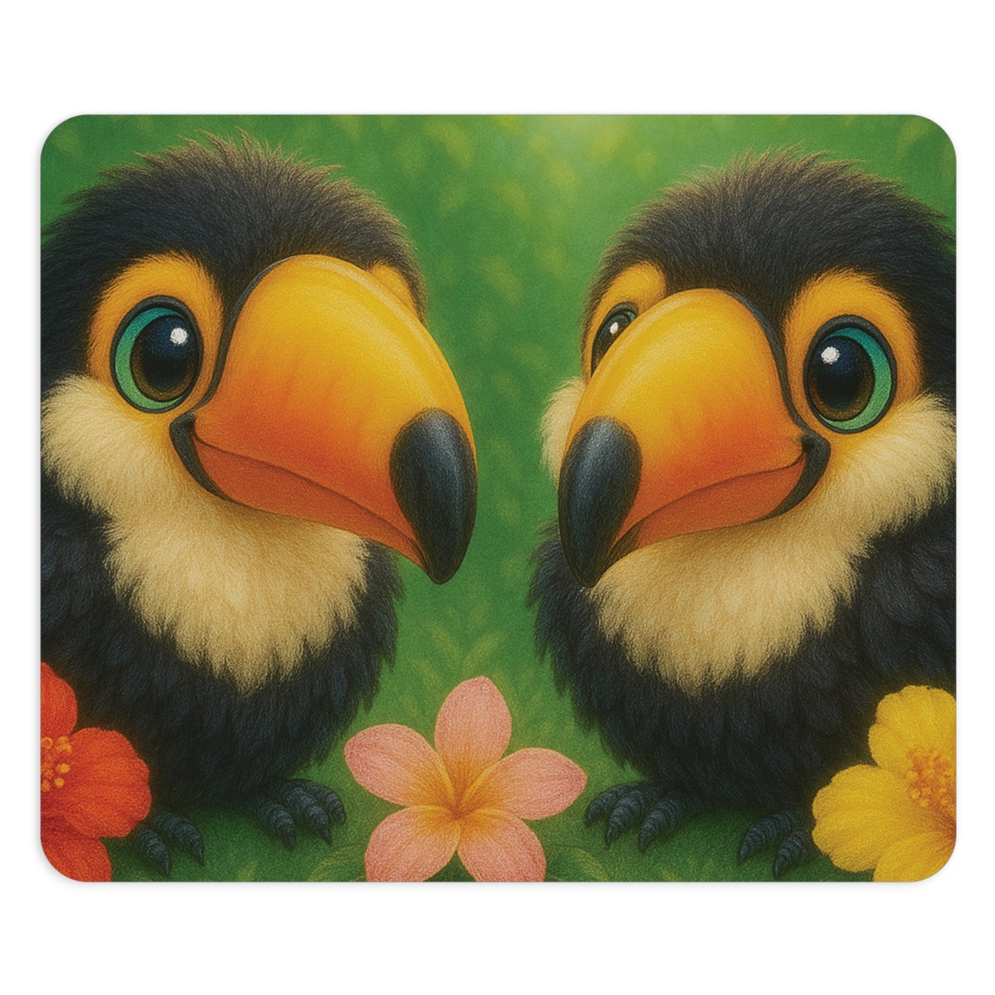 Tropical Mouse Pad, 2 Shapes - Beach Vibes for Home Office & Gamer / Baby Toucans