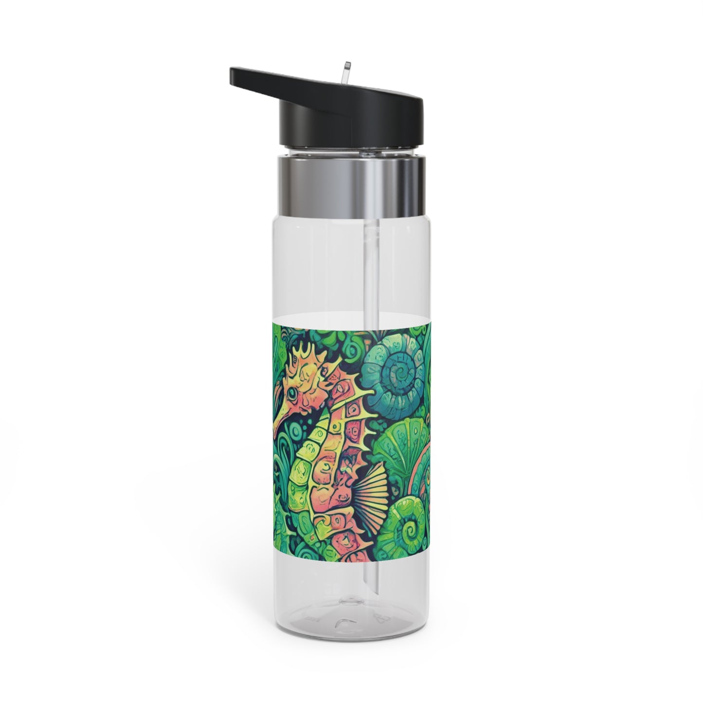 Tropical 20oz Tritan Sport Water Bottle -  Leakproof, Lightweight, BPA-Free / Seahorse Trio, Hot Lime Macro