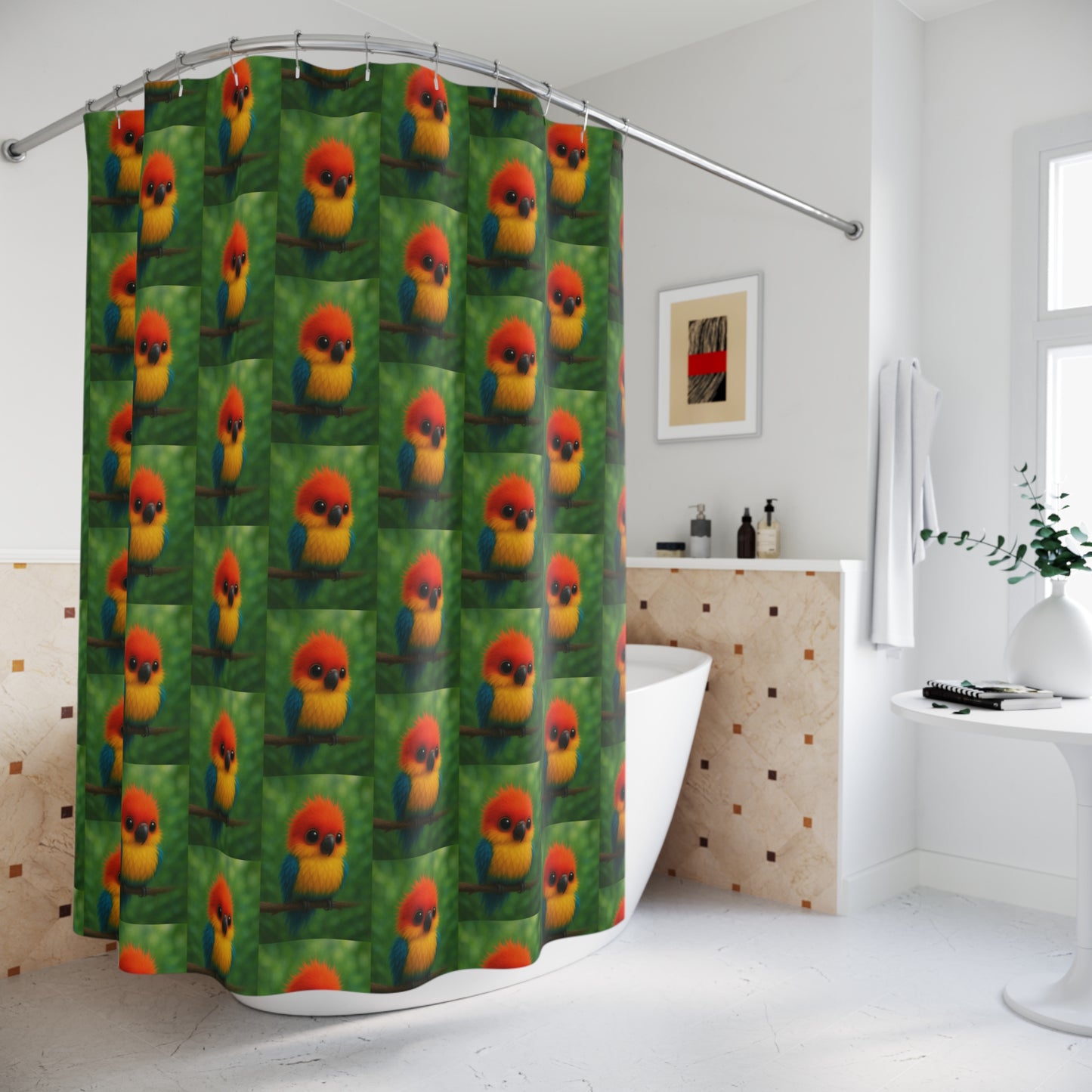 Tropical Shower Curtain - Rainforest Bathroom Decor / Baby Parrots