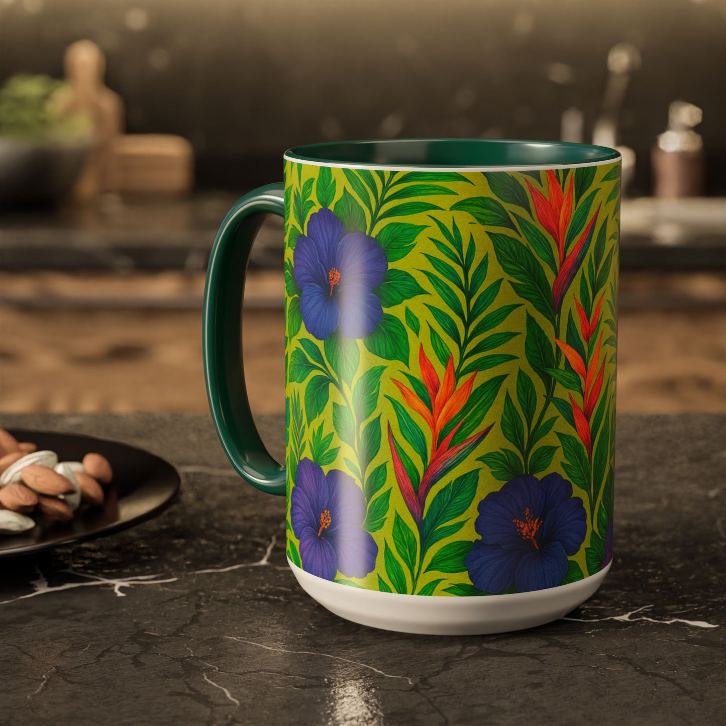 Vibrant Floral Coffee Mug - 11oz & 15oz / Midnight Flower Lime