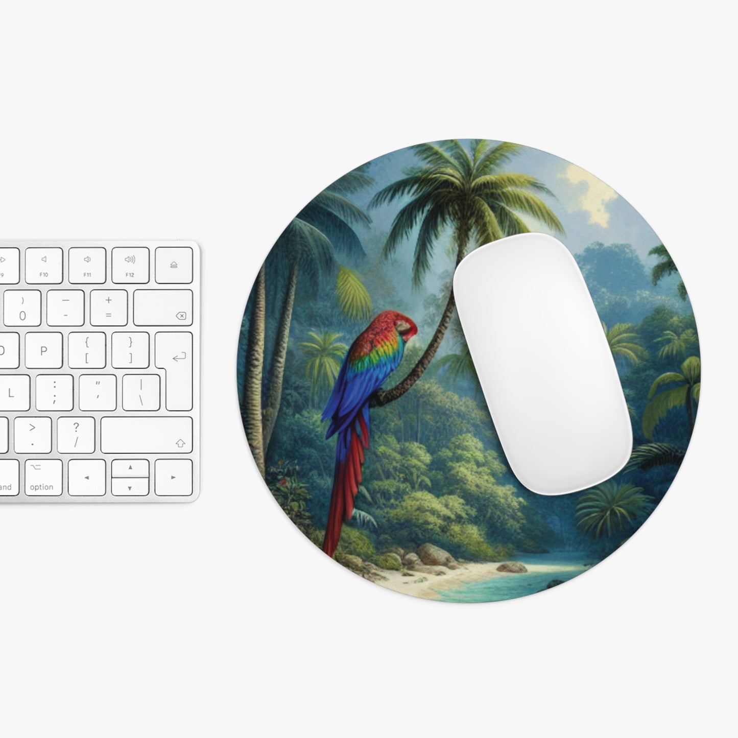 Rainforest Mouse Pad, 2 Shapes - Fun Vibes for Home Office & Gamer / Tropical Sleeping Beauty Parrot