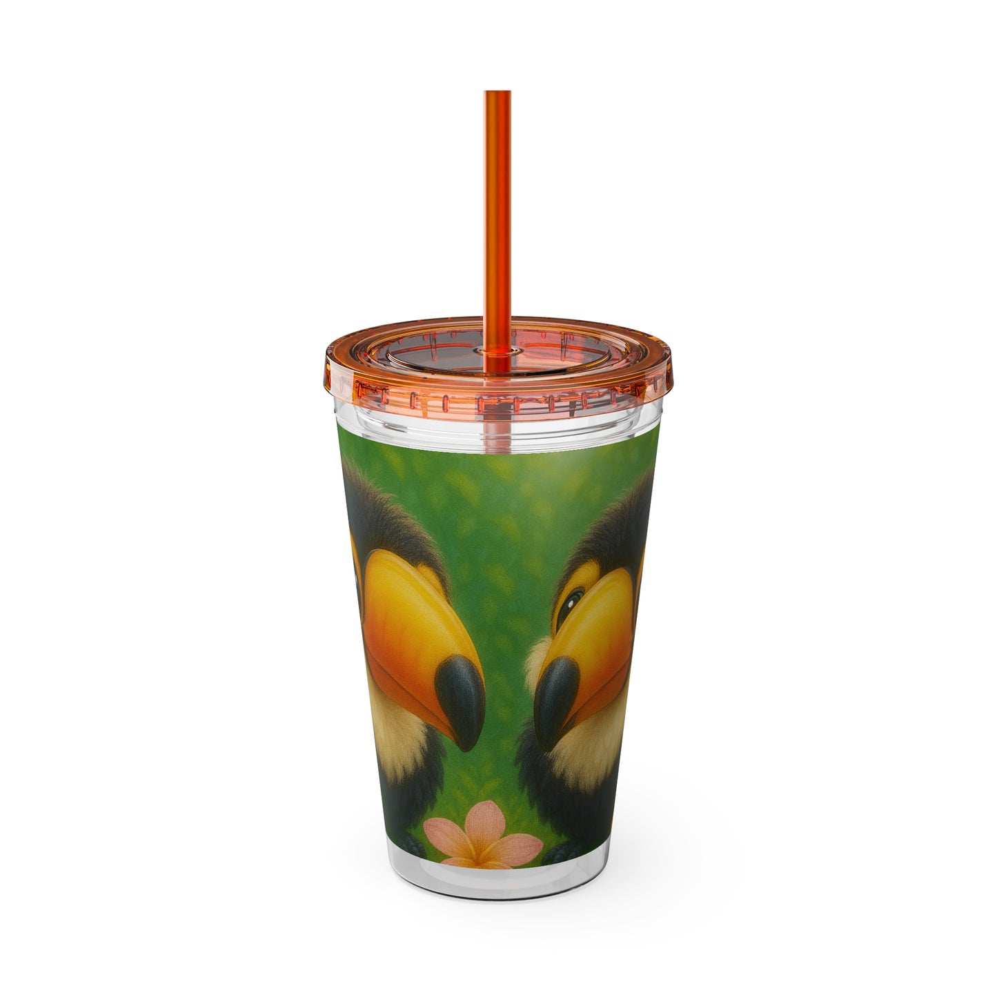 Tropical Tumbler with Straw | 16oz Colorful Travel Cup / Baby Toucans