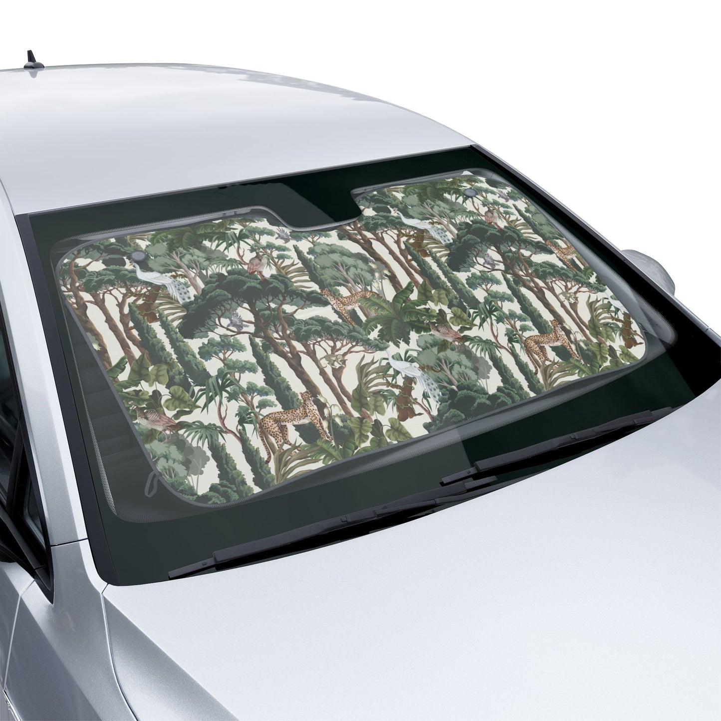 Tropical Car Sun Shades / Hidden Peacocks, White