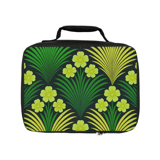Midnight Hibiscus Deco/Green Lunch Bag - Eco-Friendly Insulated Tote, Adult and Child Lunchbox / Perfect for Picnics, Beach Outings