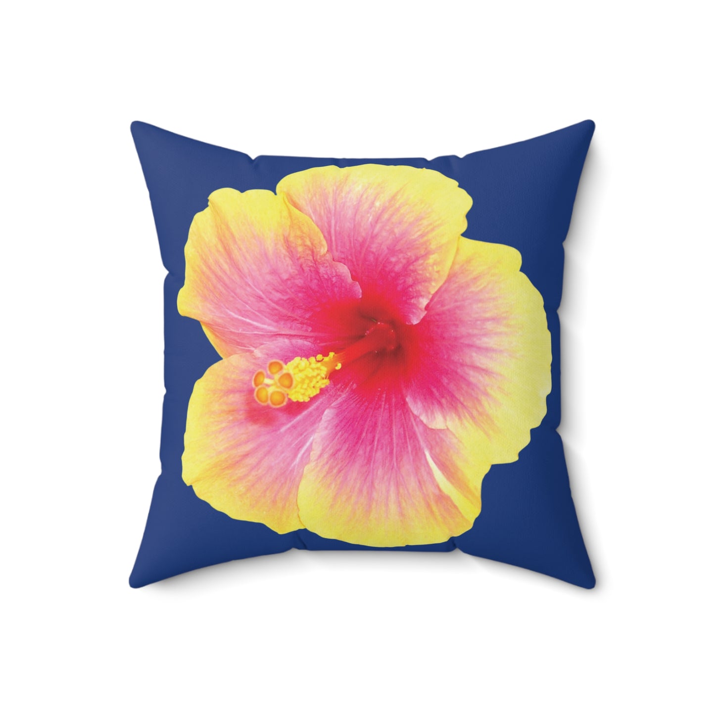 Decorative Pillow - Accent Cushion, 4 Sizes / Photo Yellow Hibiscus, Navy Blue